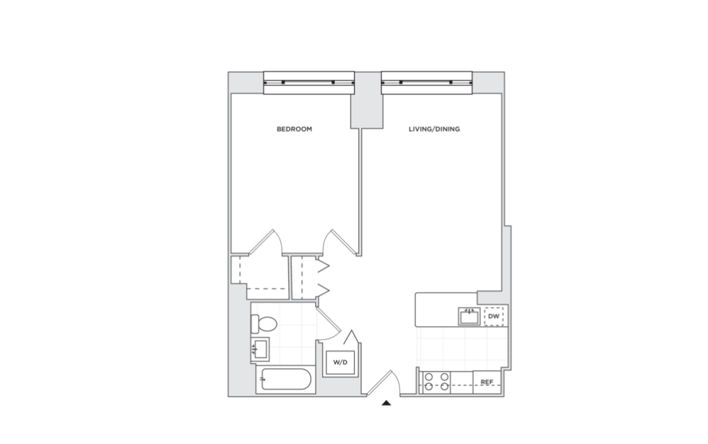 A8 - 1 bedroom floorplan layout with 1 bath and 666 square feet.
